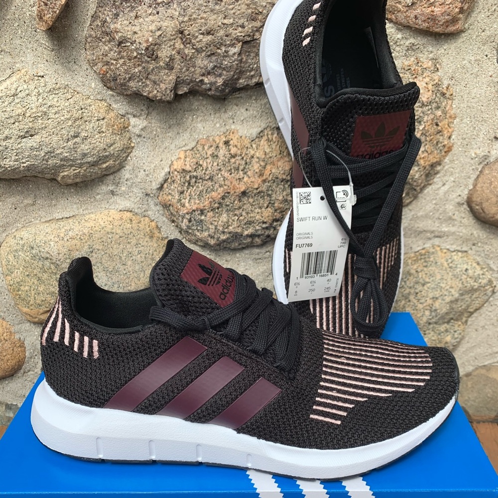 Adidas Swift Run Women Black and Maroon Shoes.